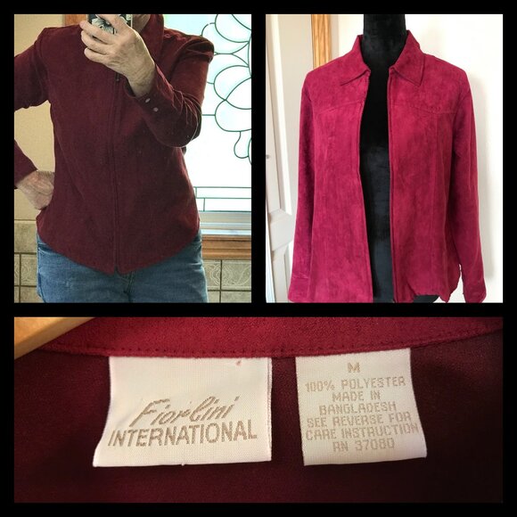 Fiorlini International Bomber Jacket: Vintage Zip-Up Shirt Jacket Magenta Size M - Picture 8 of 8